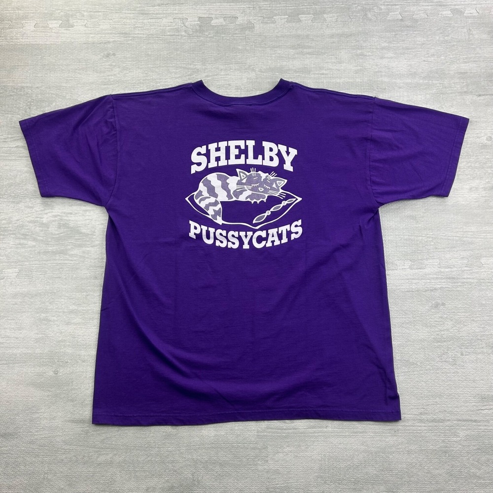 Vintage 90s Shelby Pussycats Shirt Size XL Purple Kitten‎ Cat